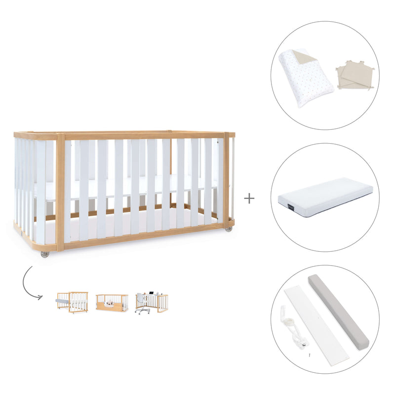 Cuna-cama-escritorio 70x140 cm (3en1) madera/blanco · Crea Plus Due C350-M5011