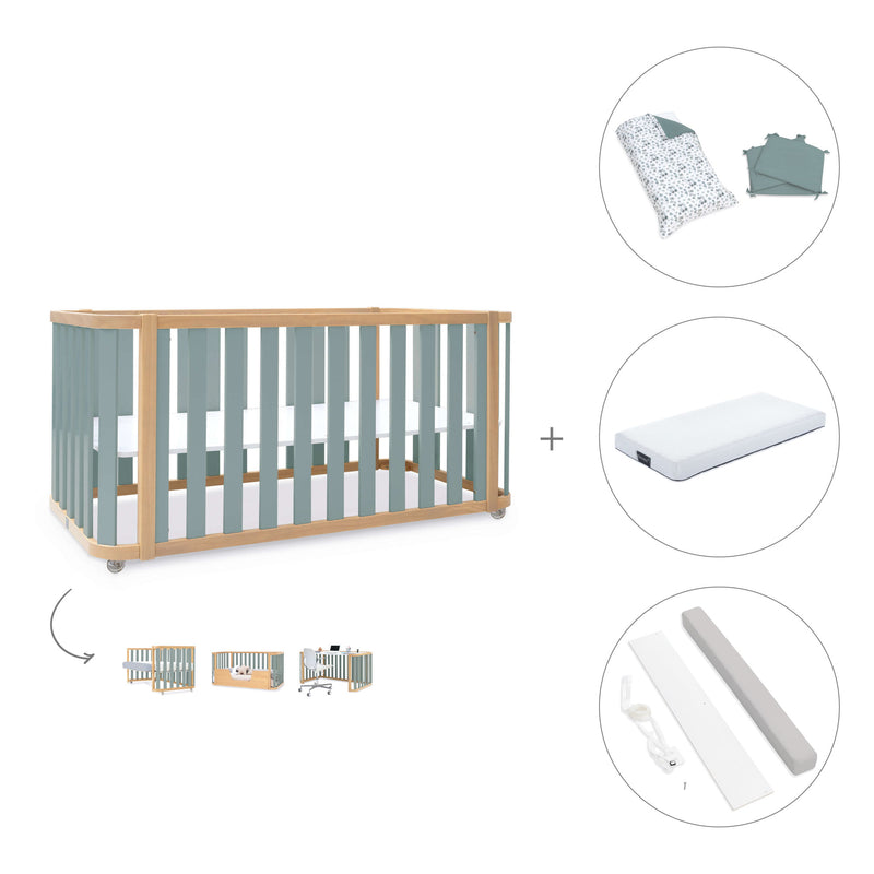 Cuna-cama-escritorio 70x140 cm (3en1) madera/verde · Crea Plus Due C350-M5057