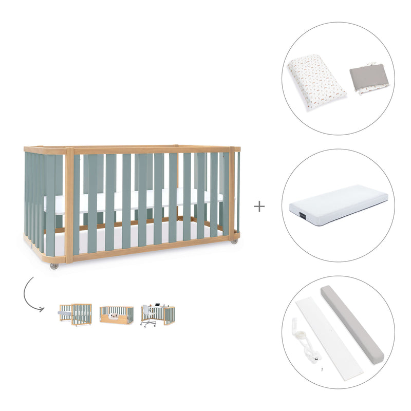 Cuna-cama-escritorio 70x140 cm (3en1) madera/verde · Crea Plus Due C350-M5057