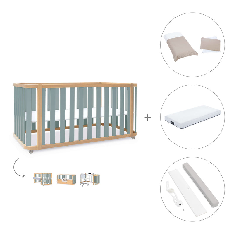 Cuna-cama-escritorio 70x140 cm (3en1) madera/verde · Crea Plus Due C350-M5057