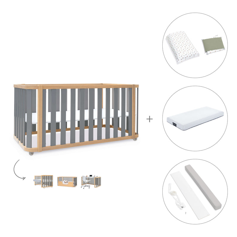 Cuna-cama-escritorio 70x140 cm (3en1) madera/gris · Crea Plus Due C350-M5058