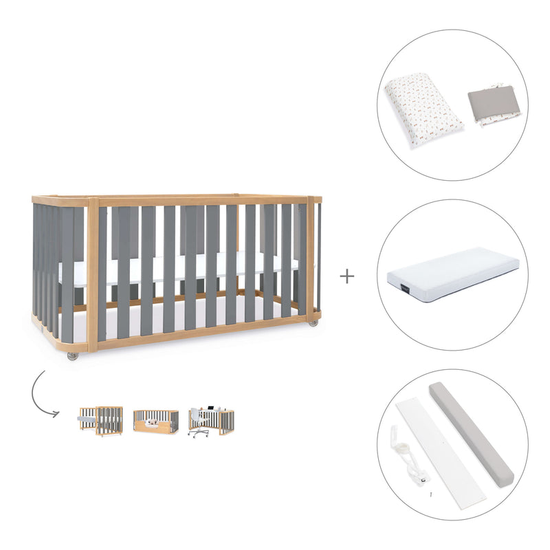 Cuna-cama-escritorio 70x140 cm (3en1) madera/gris · Crea Plus Due C350-M5058