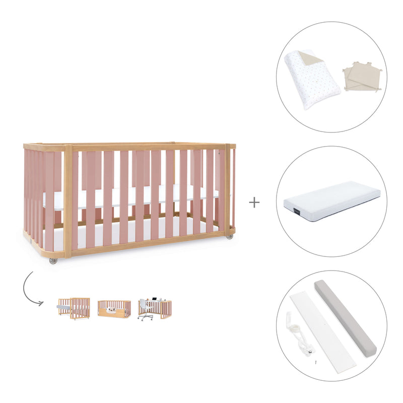 Cuna-cama-escritorio 70x140 cm (3en1) madera/rosa · Crea Plus Due C350-M5059