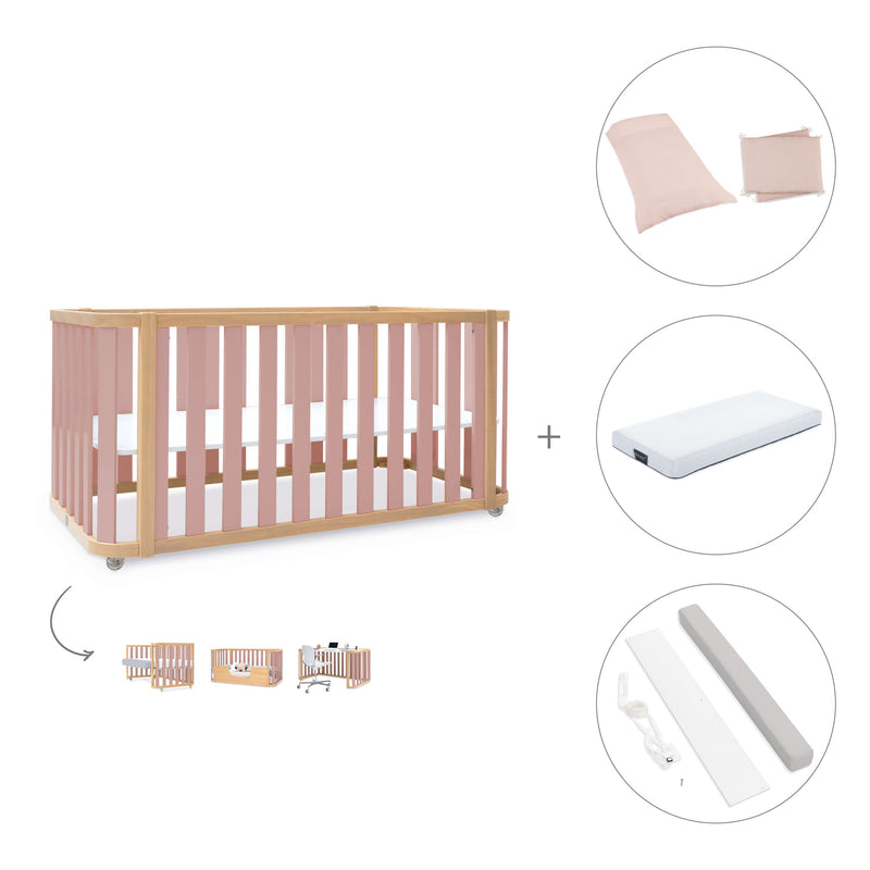 Cuna-cama-escritorio 70x140 cm (3en1) madera/rosa · Crea Plus Due C350-M5059