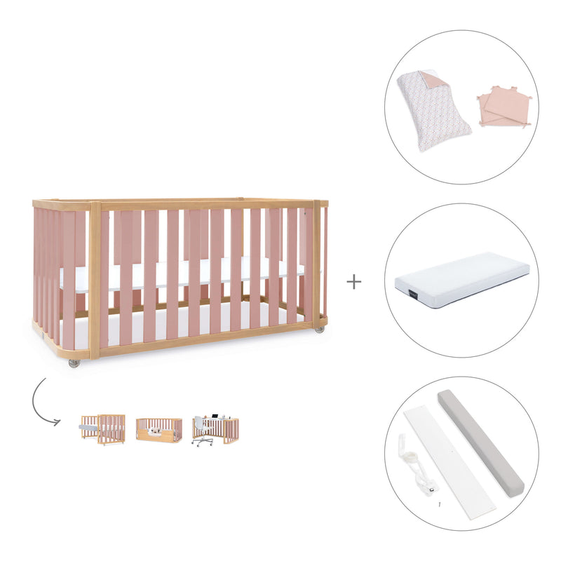 Cuna-cama-escritorio 70x140 cm (3en1) madera/rosa · Crea Plus Due C350-M5059