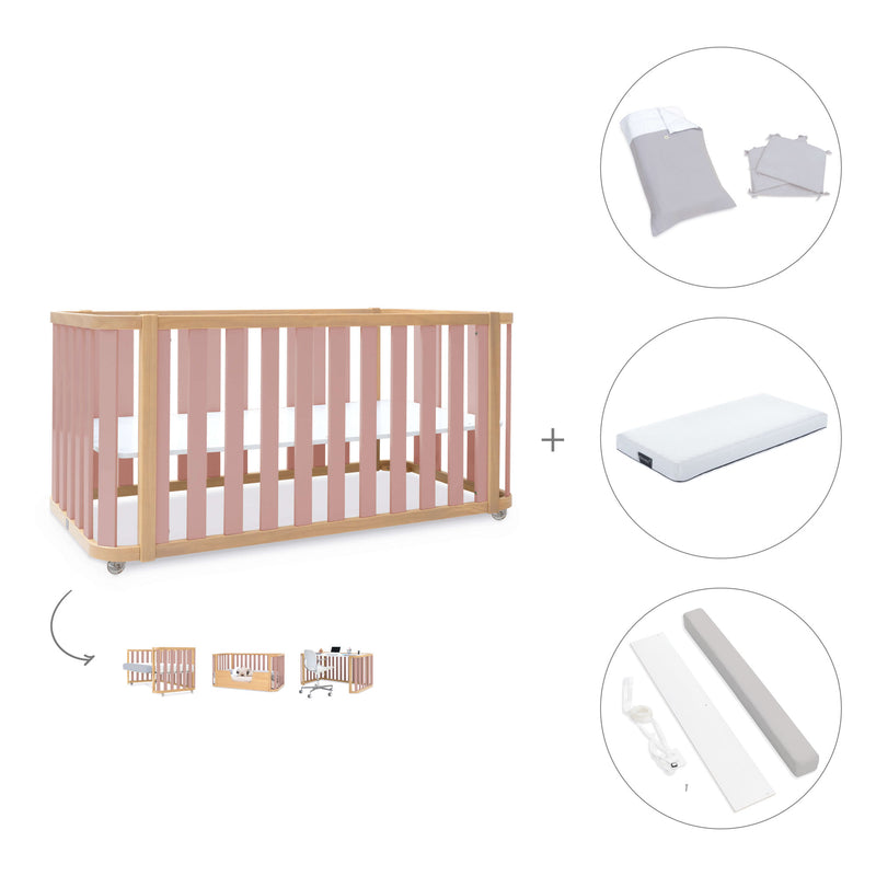 Cuna-cama-escritorio 70x140 cm (3en1) madera/rosa · Crea Plus Due C350-M5059