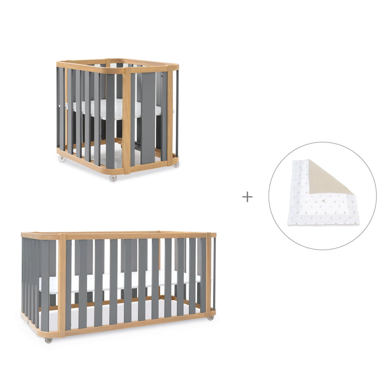 Minicuna-cuna-cama-escritorio (4en1) madera/gris · Crea Plus Tre C351-M5058