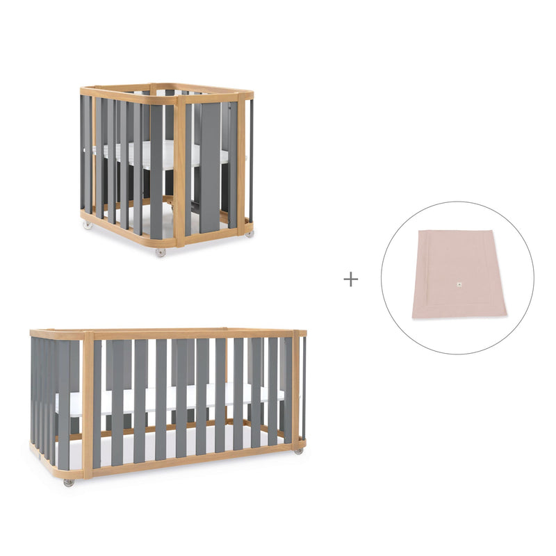 Minicuna-cuna-cama-escritorio (4en1) madera/gris · Crea Plus Tre C351-M5058