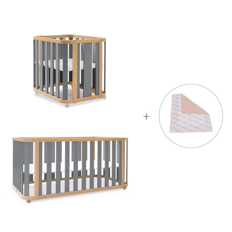 Minicuna-cuna-cama-escritorio (4en1) madera/gris · Crea Plus Tre C351-M5058