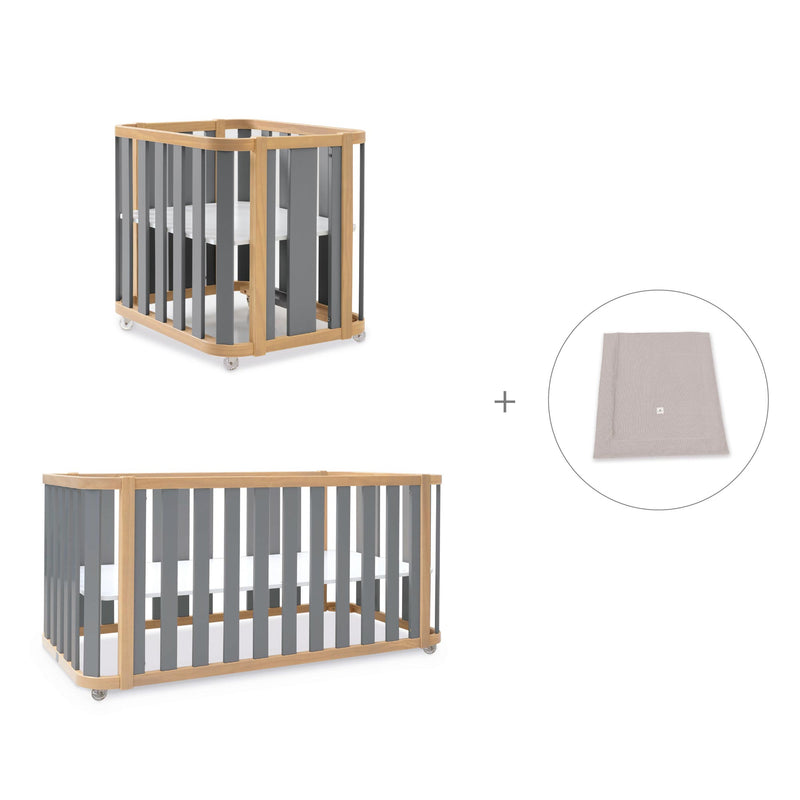 Minicuna-cuna-cama-escritorio (4en1) madera/gris · Crea Plus Tre C351-M5058