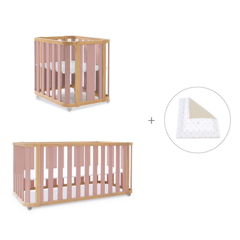 Minicuna-cuna-cama-escritorio (4en1) madera/rosa · Crea Plus Tre C351-M5059