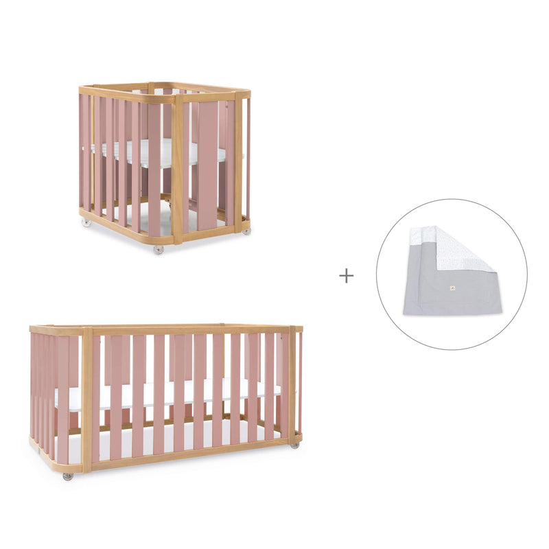 Minicuna-cuna-cama-escritorio (4en1) madera/rosa · Crea Plus Tre C351-M5059