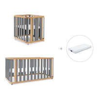 Minicuna-cuna-cama-escritorio (4en1) madera/gris · Crea Plus Tre C351-M5058