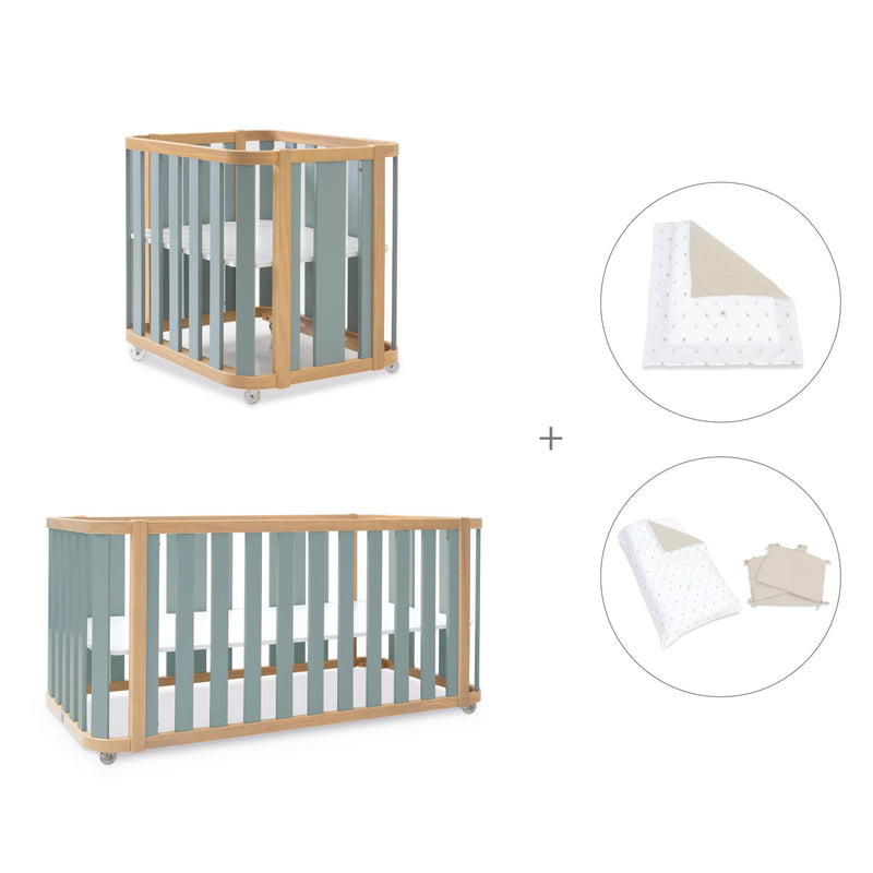 Minicuna-cuna-cama-escritorio (4en1) madera/verde · Crea Plus Tre C351-M5057