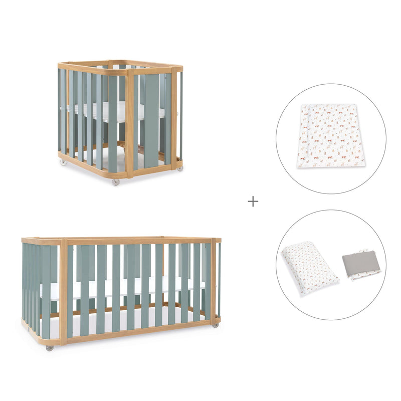 Minicuna-cuna-cama-escritorio (4en1) madera/verde · Crea Plus Tre C351-M5057