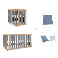 Minicuna-cuna-cama-escritorio (4en1) madera/gris · Crea Plus Tre C351-M5058