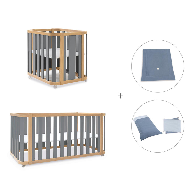 Minicuna-cuna-cama-escritorio (4en1) madera/gris · Crea Plus Tre C351-M5058