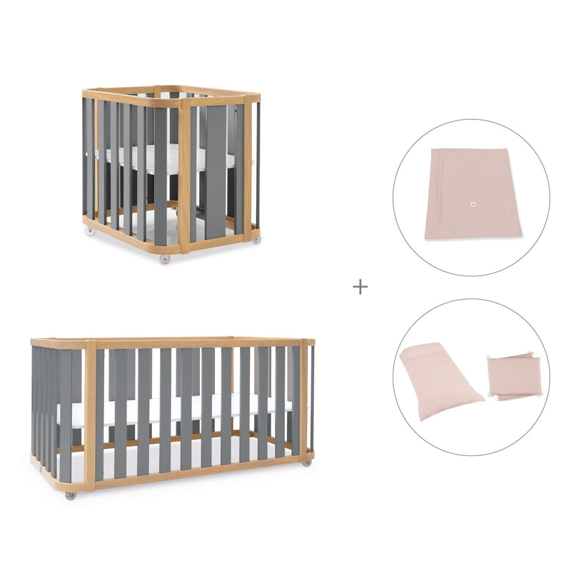 Minicuna-cuna-cama-escritorio (4en1) madera/gris · Crea Plus Tre C351-M5058