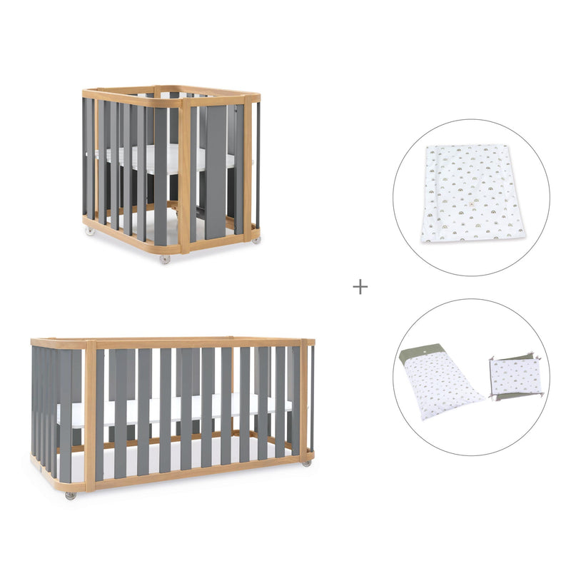 Minicuna-cuna-cama-escritorio (4en1) madera/gris · Crea Plus Tre C351-M5058