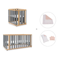 Minicuna-cuna-cama-escritorio (4en1) madera/gris · Crea Plus Tre C351-M5058