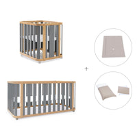 Minicuna-cuna-cama-escritorio (4en1) madera/gris · Crea Plus Tre C351-M5058