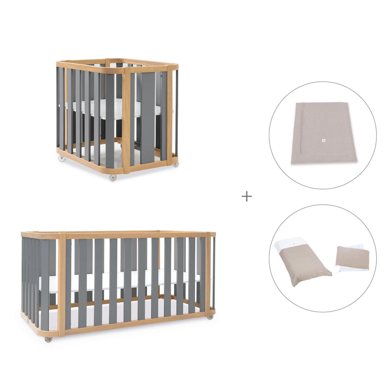 Minicuna-cuna-cama-escritorio (4en1) madera/gris · Crea Plus Tre C351-M5058