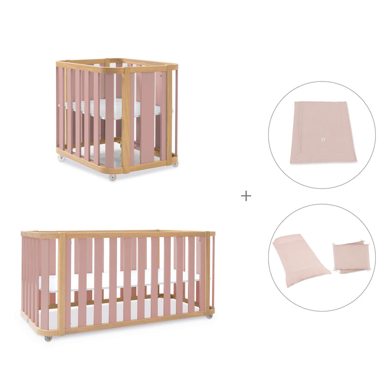 Minicuna-cuna-cama-escritorio (4en1) madera/rosa · Crea Plus Tre C351-M5059
