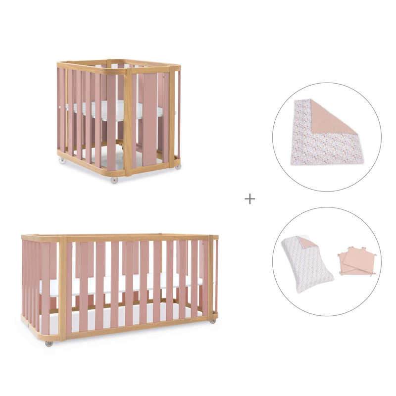 Minicuna-cuna-cama-escritorio (4en1) madera/rosa · Crea Plus Tre C351-M5059