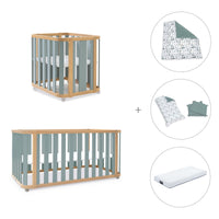 Minicuna-cuna-cama-escritorio (4en1) madera/verde · Crea Plus Tre C351-M5057