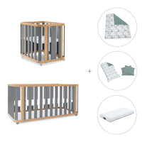 Minicuna-cuna-cama-escritorio (4en1) madera/gris · Crea Plus Tre C351-M5058