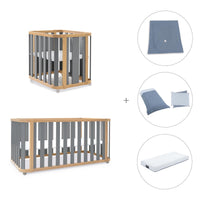 Minicuna-cuna-cama-escritorio (4en1) madera/gris · Crea Plus Tre C351-M5058