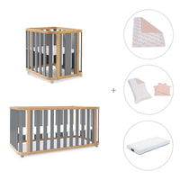 Minicuna-cuna-cama-escritorio (4en1) madera/gris · Crea Plus Tre C351-M5058