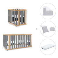 Minicuna-cuna-cama-escritorio (4en1) madera/gris · Crea Plus Tre C351-M5058