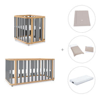 Minicuna-cuna-cama-escritorio (4en1) madera/gris · Crea Plus Tre C351-M5058