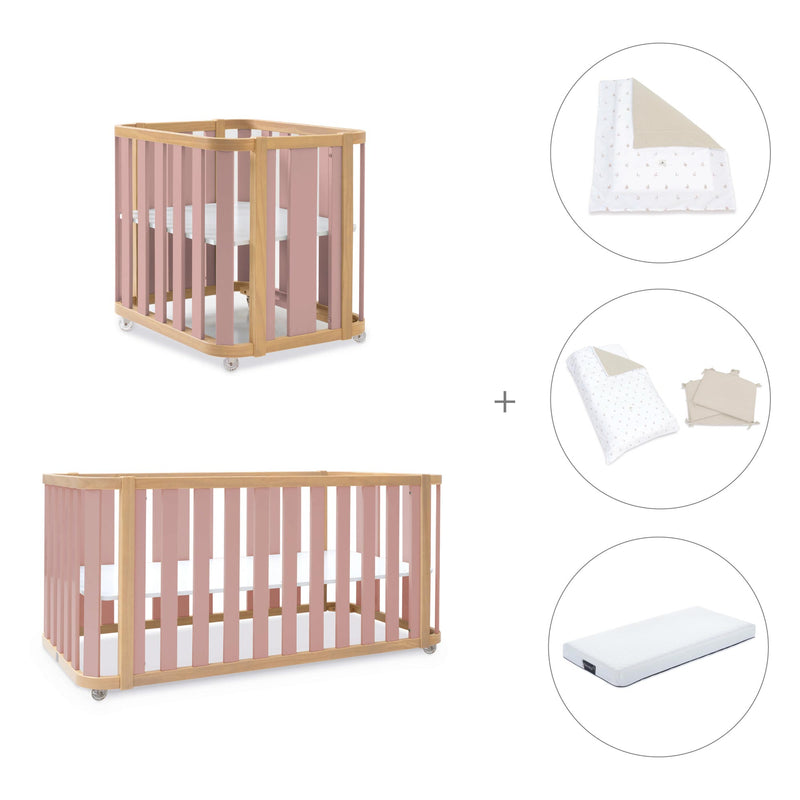 Minicuna-cuna-cama-escritorio (4en1) madera/rosa · Crea Plus Tre C351-M5059