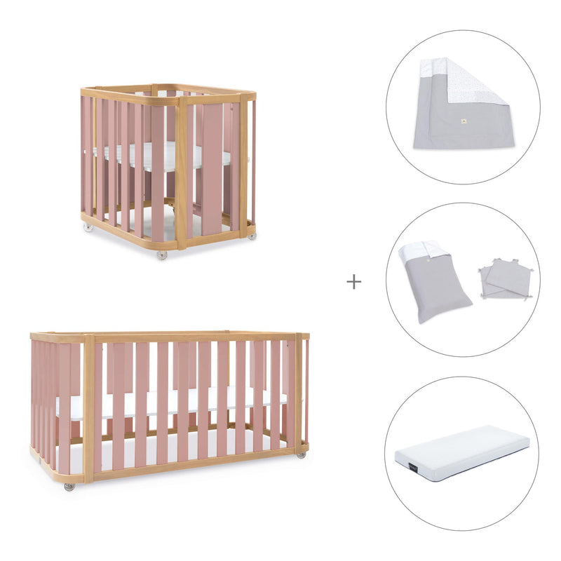 Minicuna-cuna-cama-escritorio (4en1) madera/rosa · Crea Plus Tre C351-M5059