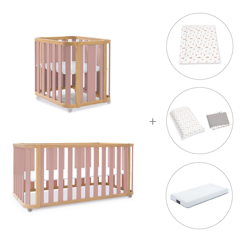 Minicuna-cuna-cama-escritorio (4en1) madera/rosa · Crea Plus Tre C351-M5059