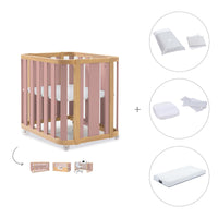 Minicuna-cuna-cama-escritorio (4en1) madera/rosa · Crea Plus Tre C351-M5059