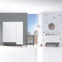 Dormitorio infantil grande en blanco, madera y gris · Lifestyle Plus+ Antracita