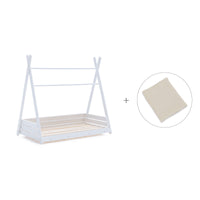 Cama Montessori blanca 70x140 cm con textil beige · Homy Nandina