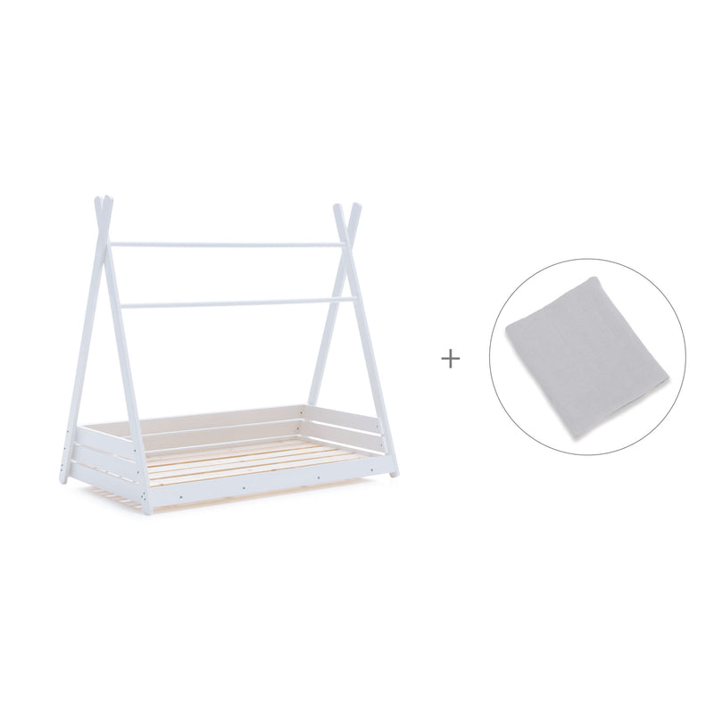 Cama Montessori blanca 70x140 cm con textil gris · Homy