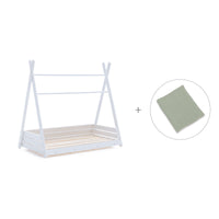 Cama Montessori blanca 70x140 cm con textil verde · Homy