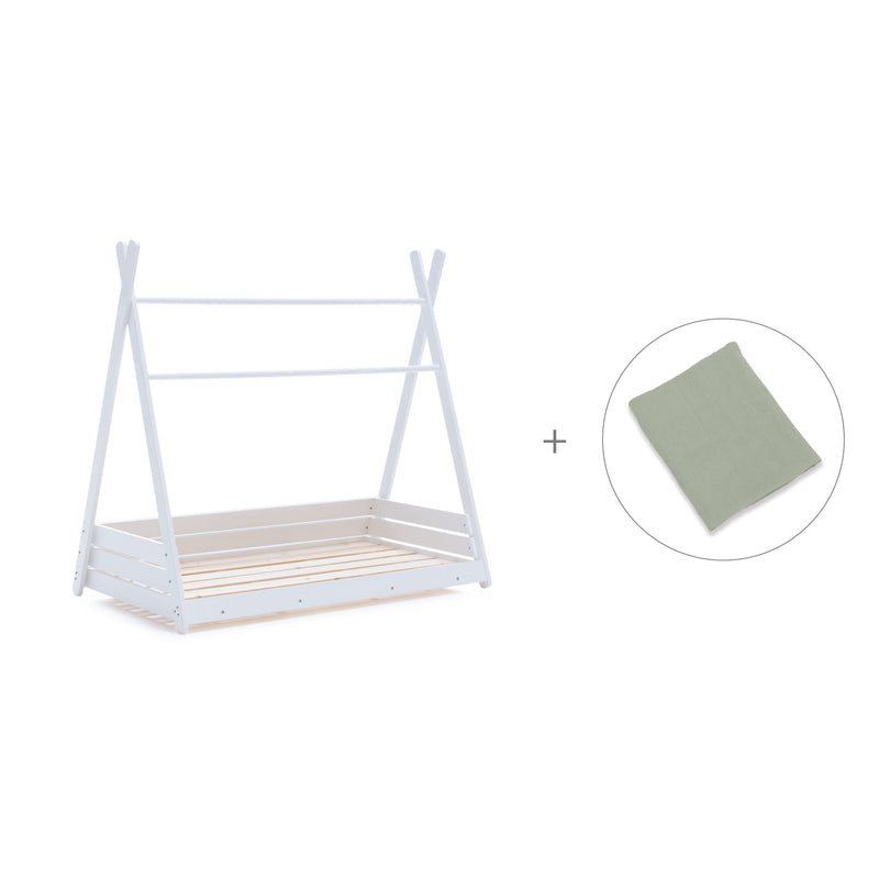 Cama Montessori blanca 70x140 cm con textil verde · Homy