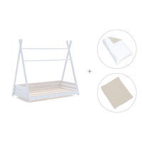 Cama Montessori blanca 70x140 cm con textil beige · Homy Nandina