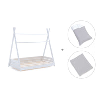 Cama Montessori blanca 70x140 cm con textil gris · Homy