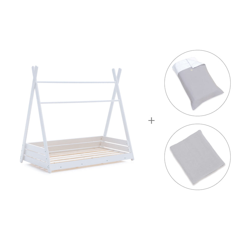 Cama Montessori blanca 70x140 cm con textil gris · Homy