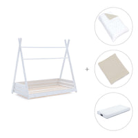 Cama Montessori blanca 70x140 cm con textil beige · Homy Nandina