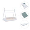 Cama Montessori blanca 70x140 cm con textil verde eucalipto · Homy