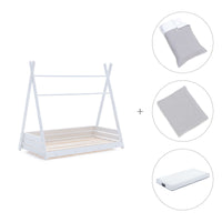 Cama Montessori blanca 70x140 cm con textil gris · Homy