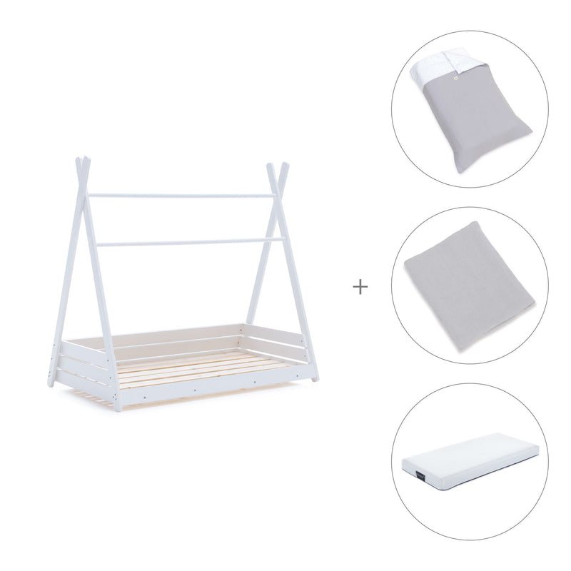 Cama Montessori blanca 70x140 cm con textil gris · Homy